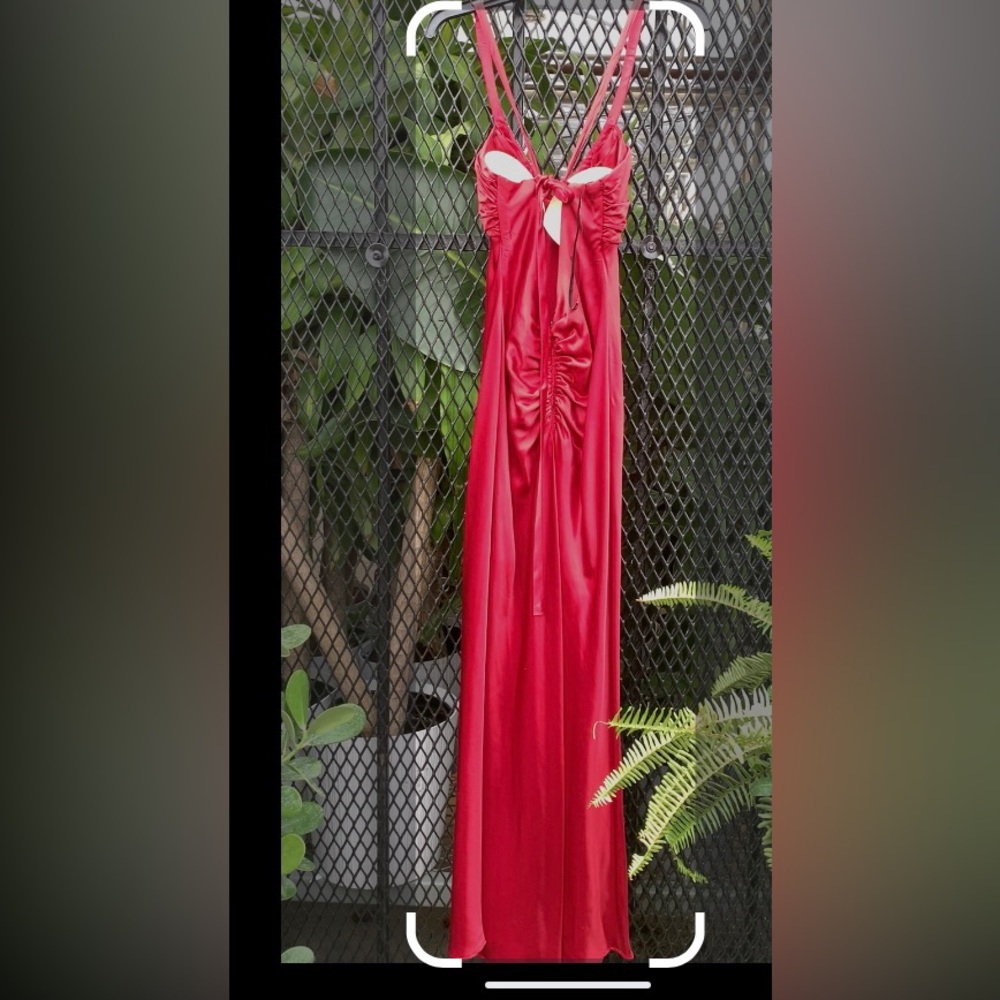 ✨⚡️💥Vintage 90s Zum Zum Satin Slip Dress Maxi Back Ruffle Magenta Size 5/6 - Picture 3 of 12